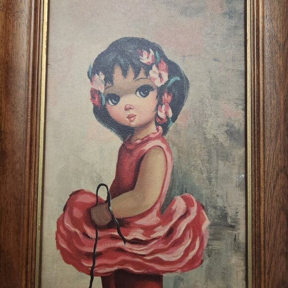 Vintage Maio Framed Big Eye Girls Ballerinas Framed Wall Hanging Art Set of Two - Picture 5 of 8